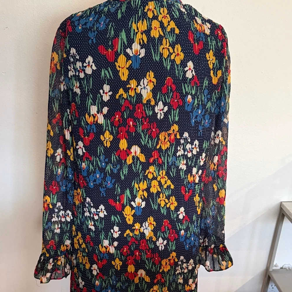 Tory Burch sz 4 Navy Floral Long Sleeve Dress with Ruffle Collar great condition - Picture 9 of 11